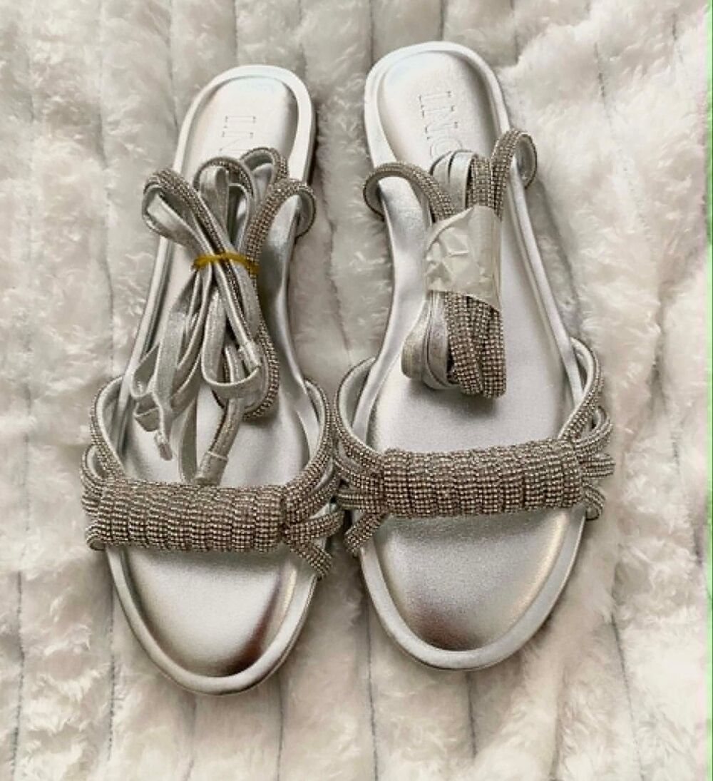 I.N.C. International Concepts Silver Rhinestone Wrap Sandals Women's 6.5M NIB